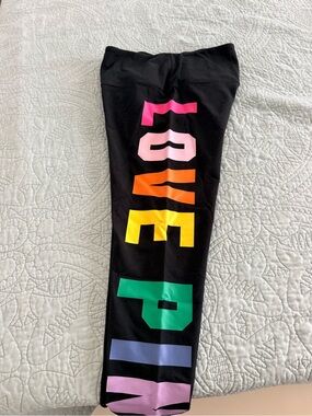 PINK Victoria's Secret Black Leggings with Multicolor LOVE PINK Logo